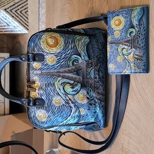 Anuschka Hand Painted Handbag & Wallet Blue